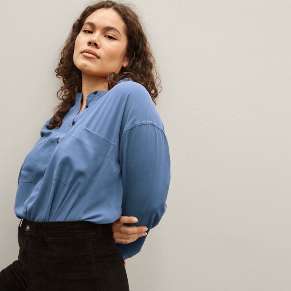 Everlane The Washable 100% Silk Henley Shirt, Size 6